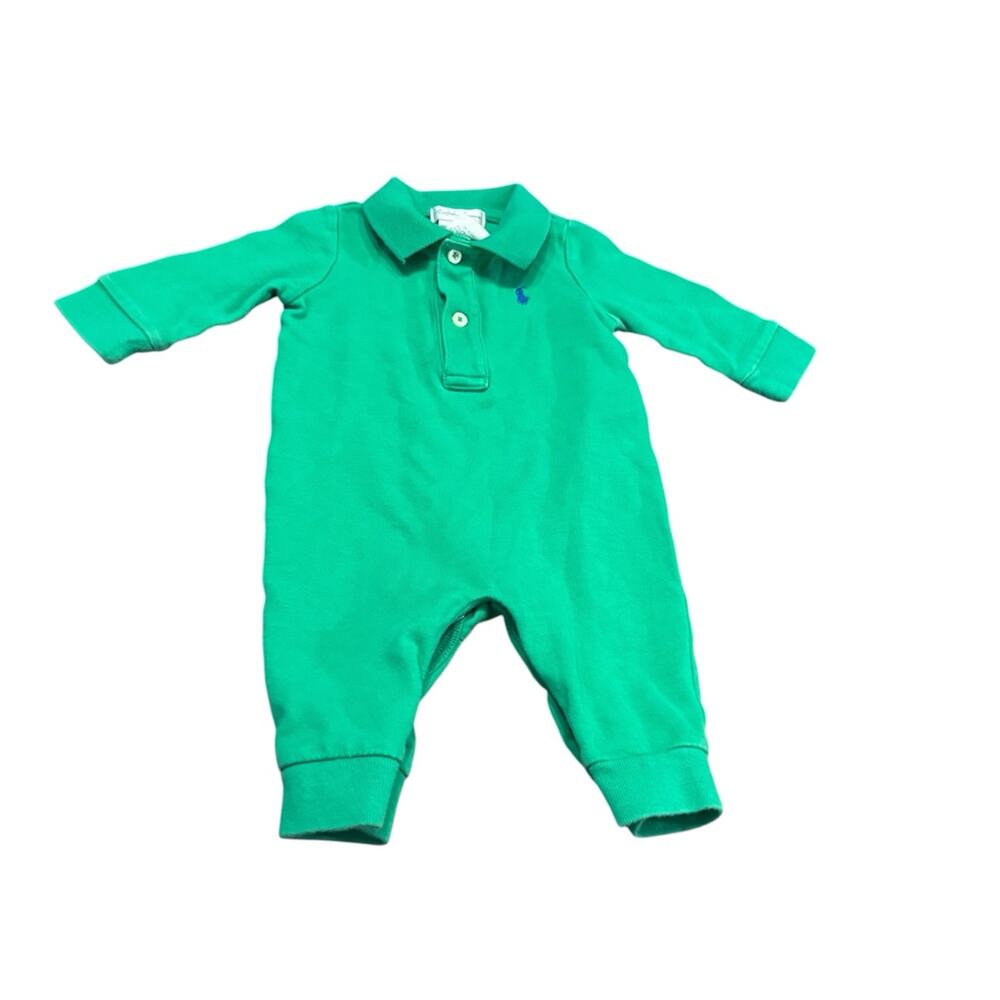 Ralph Lauren baby boy 3M green LS one piece